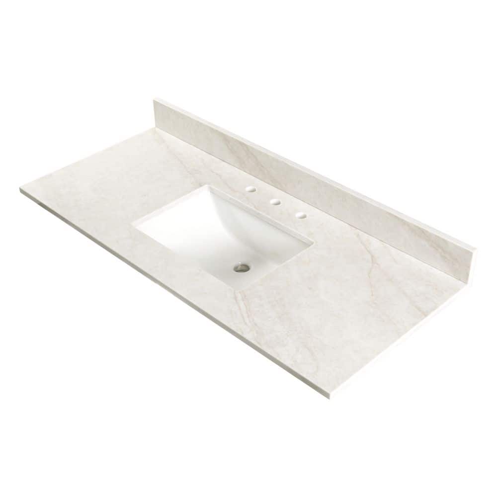 A&A Surfaces Taj Bianco 49 in. W x 22 in. D Quartz Polished White Rectangular Single Sink Undermount Vanity Top in Beige (1)