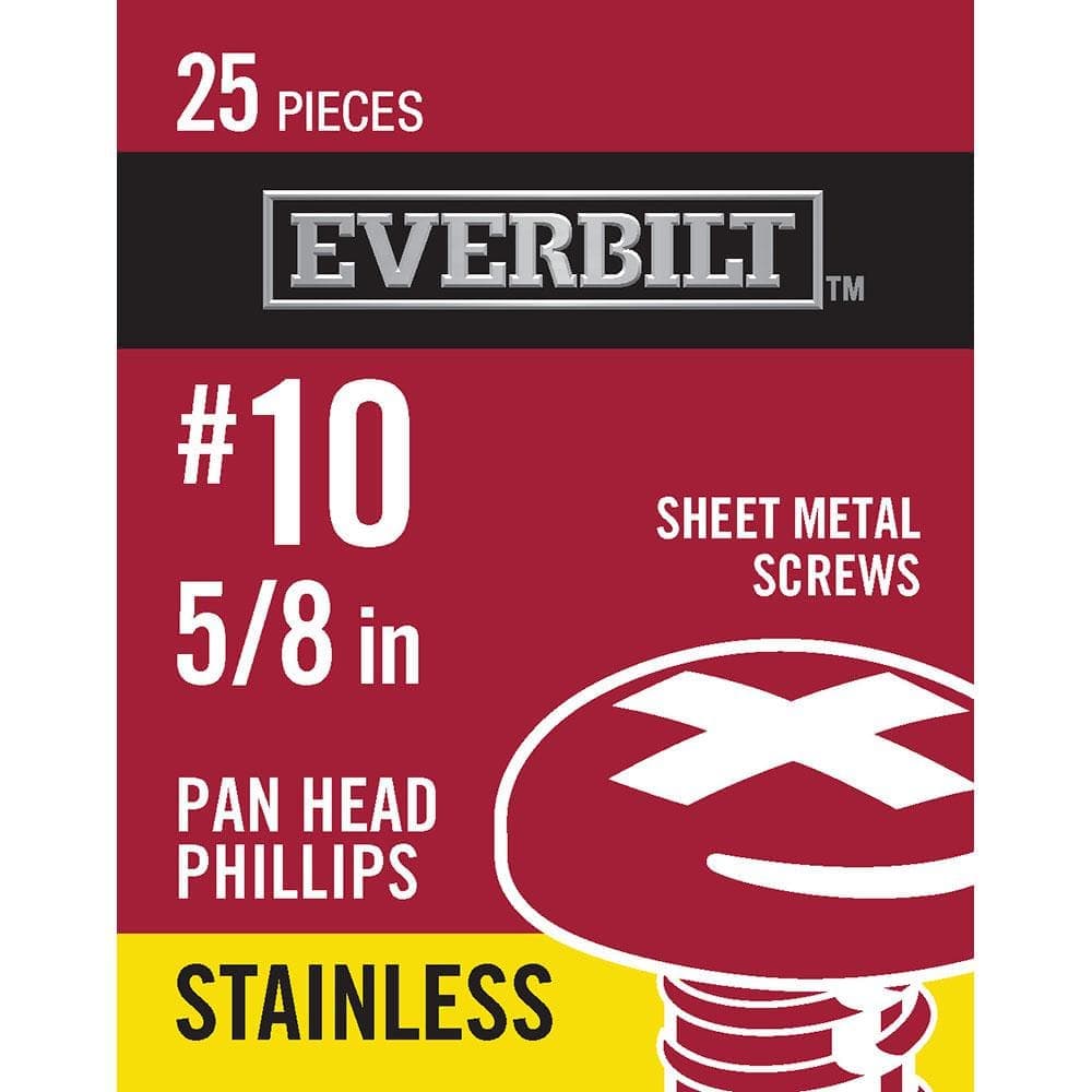 Everbilt #10 x 5/8 in. Phillips Pan Head Stainless Steel Sheet Metal Screw (25-Pack) (2)