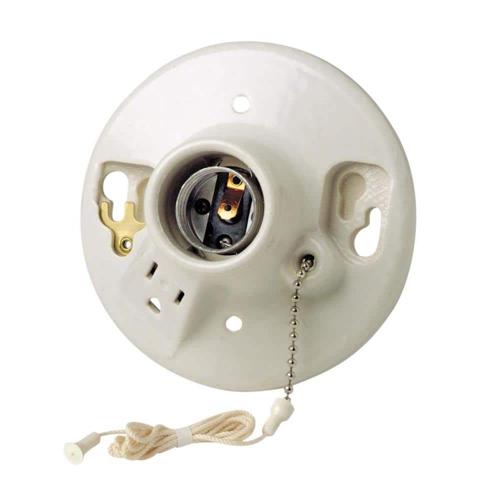 Leviton Glazed Porcelain Lamp Holder with Pull Chain and Outlet 9726-C (2)