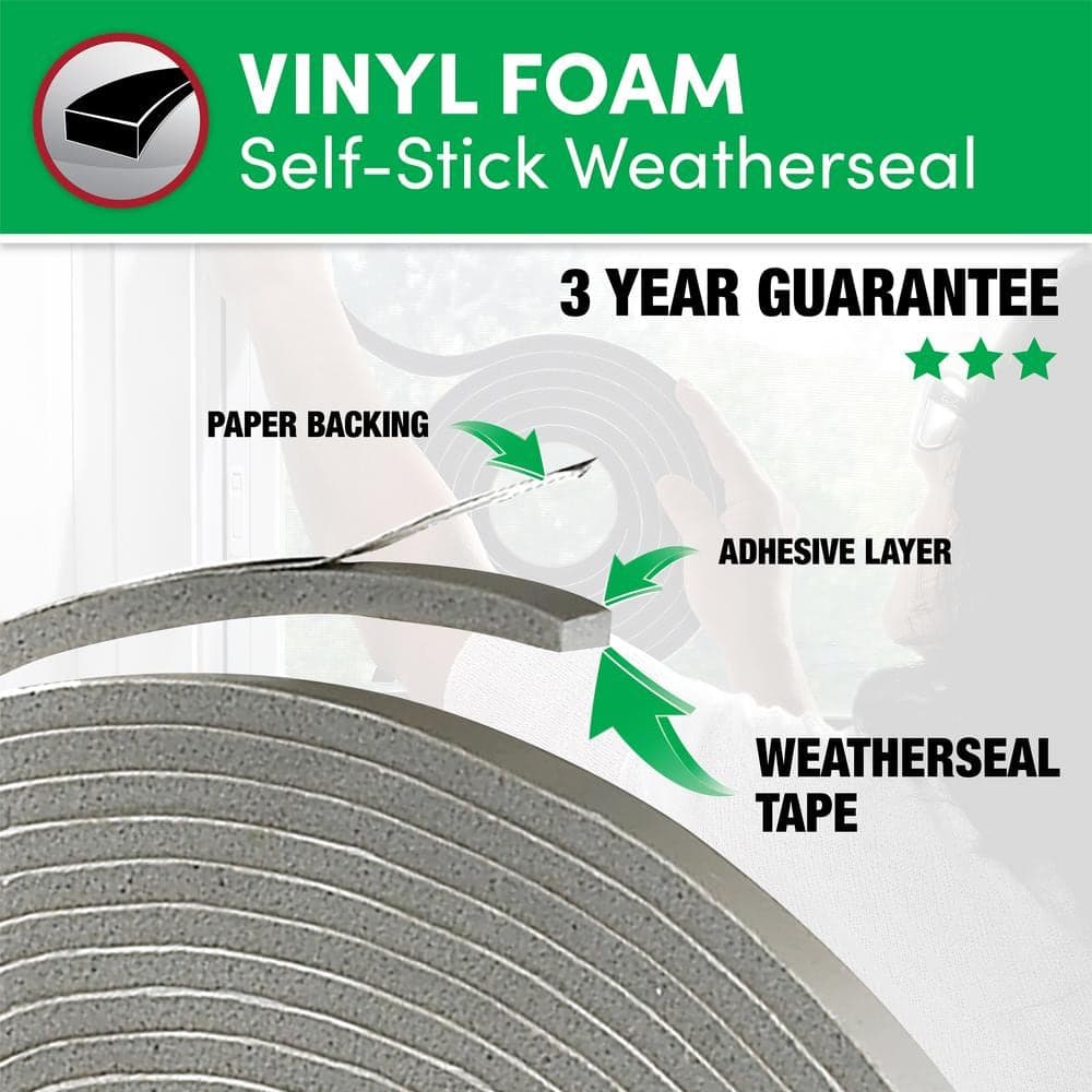 Frost King 3/4 in. x 1/2 in. 10 ft. Grey Vinyl Foam Weather-Seal Self-Stick Tape (3)