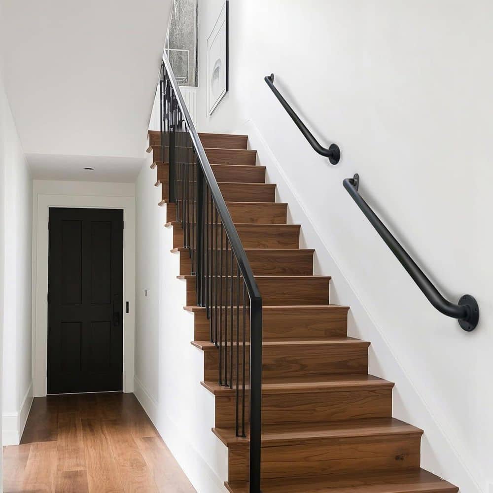 Afoxsos 2 ft. Iron Indoor Outdoor Stair Handrail Black Matte Finish Safety Grab Bar for Elderly 24 in. Railing (3)