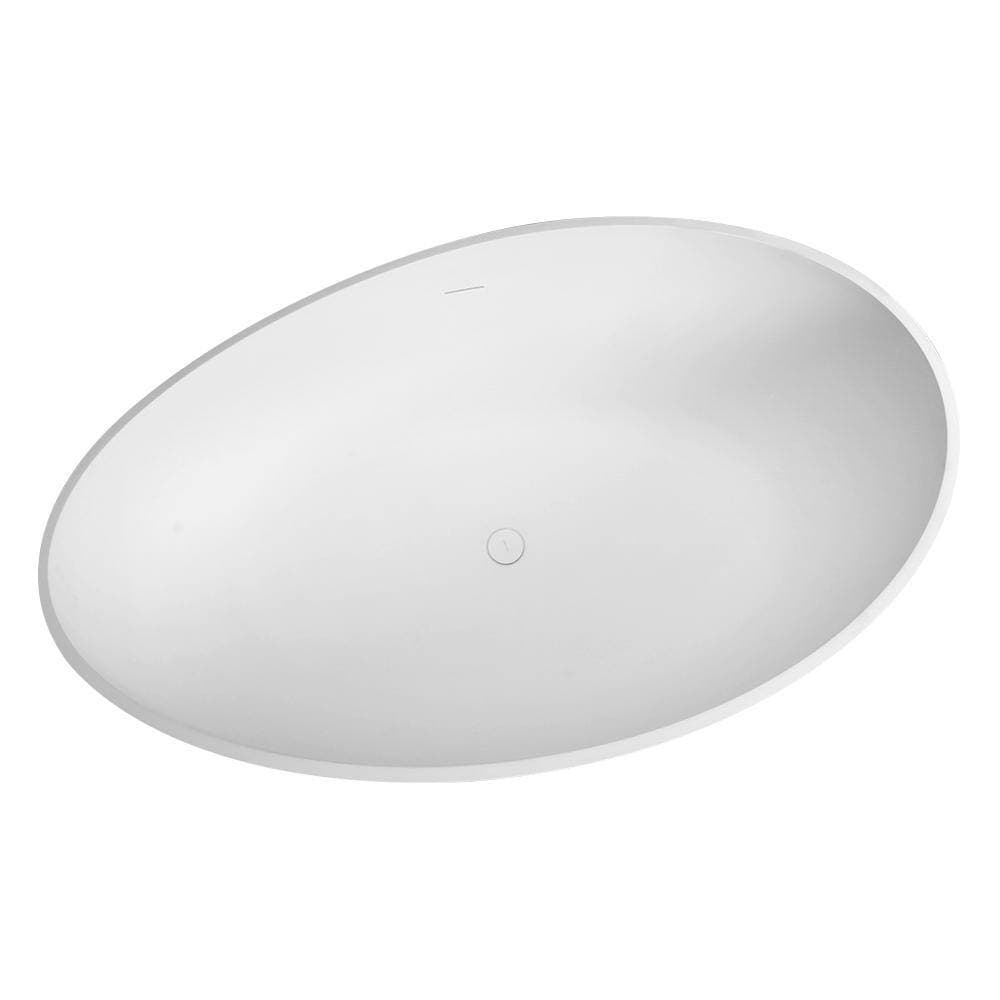 Dimakai 63 in. x 37.4 in. Oval Soaking Double Slipper Bathtub with Center Drain in White Stone Resin (2)