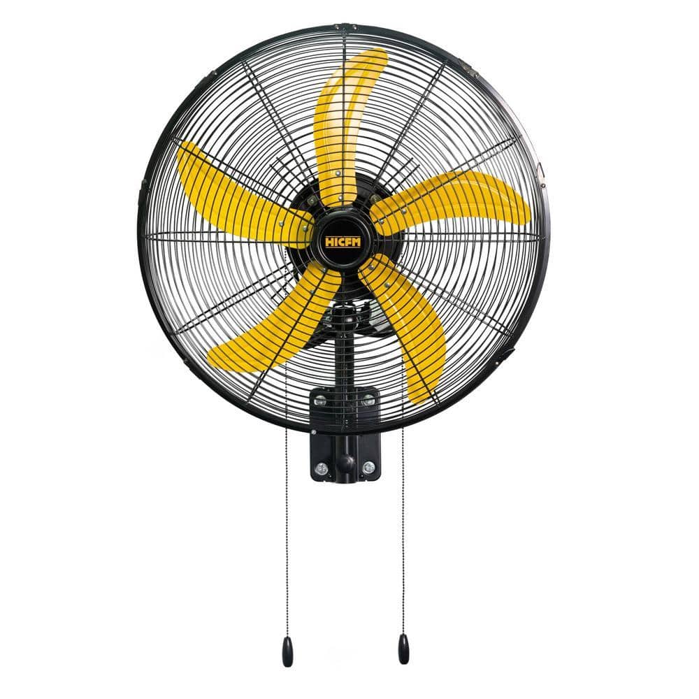 WOCK HICFM 20 in. 3 Speeds High Velocity Oscillating Wall Mounted Fan in Yellow with 1/3 HP Powerful Motor, 4800 CFM