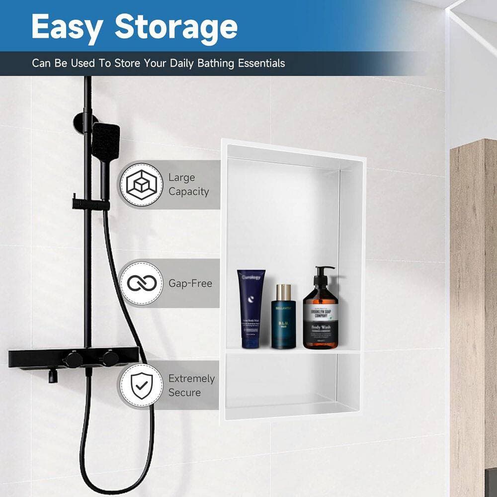 HOMEMYSTIQUE 12 in. W x 24 in. H x 4 in. D Stainless Steel Shower Niche in White (3)
