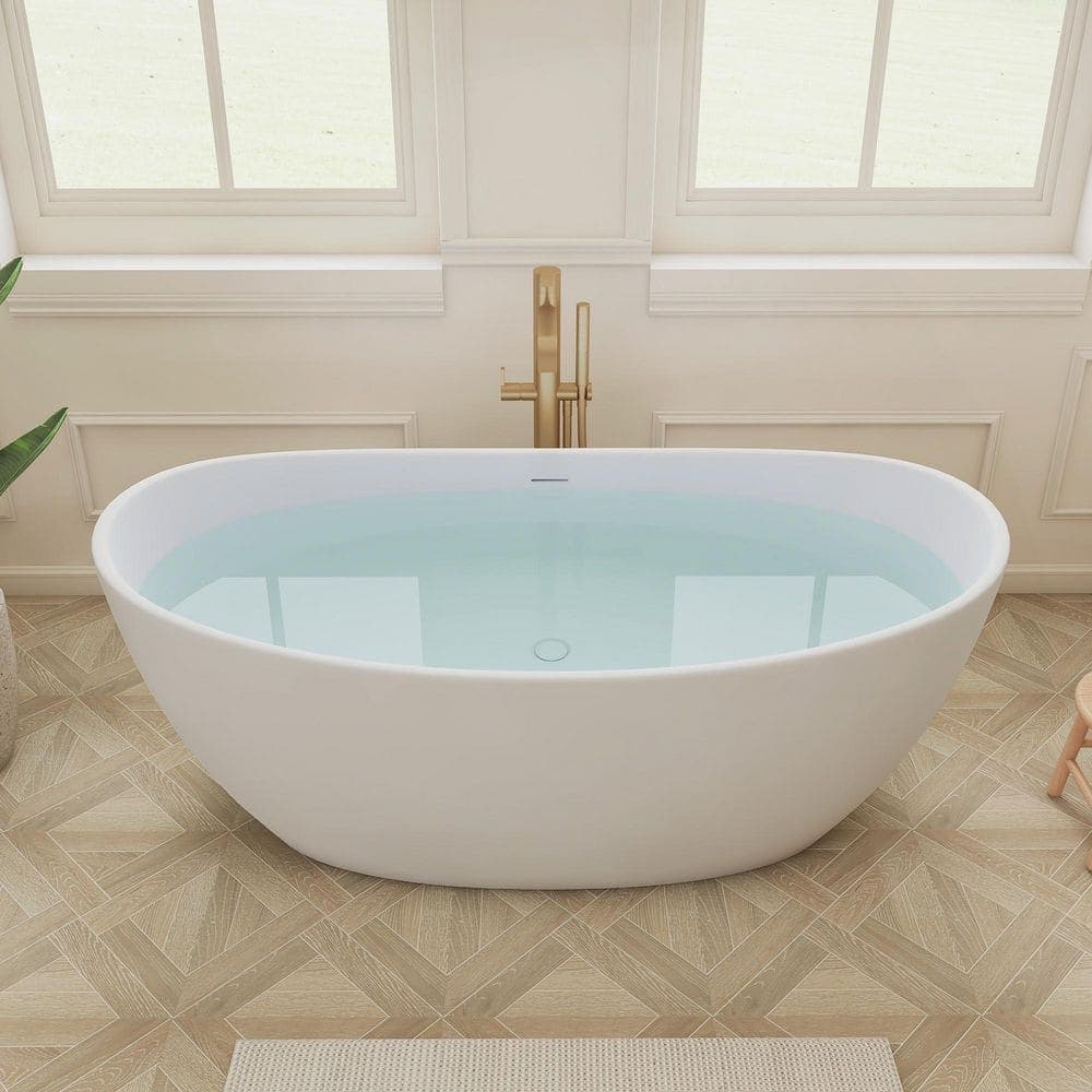 SJ STAR&JANE 65 in. x 33 in. Solid Surface Freestanding Soaking Bathtub Stone Resin Tub in White (3)