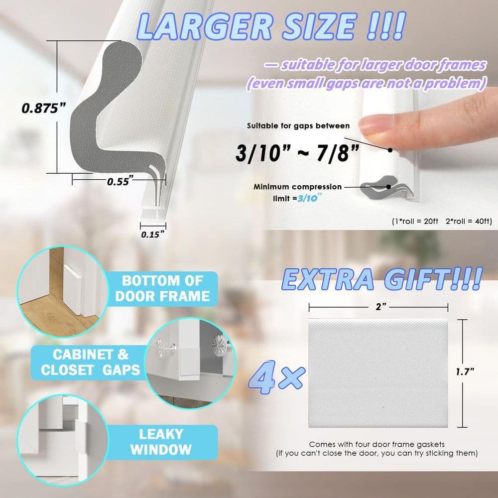 Wudkey 40 ft. Kerf Weather Stripping with 4 Door Corner Seals, Weather Strips Seal Strip for Front Door, White (2)