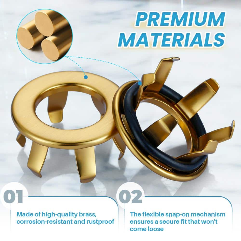 AVITAS 2-Pack 1.08 in. Brass Sink Overflow Rings Universal Fit in Brushed Gold (3)