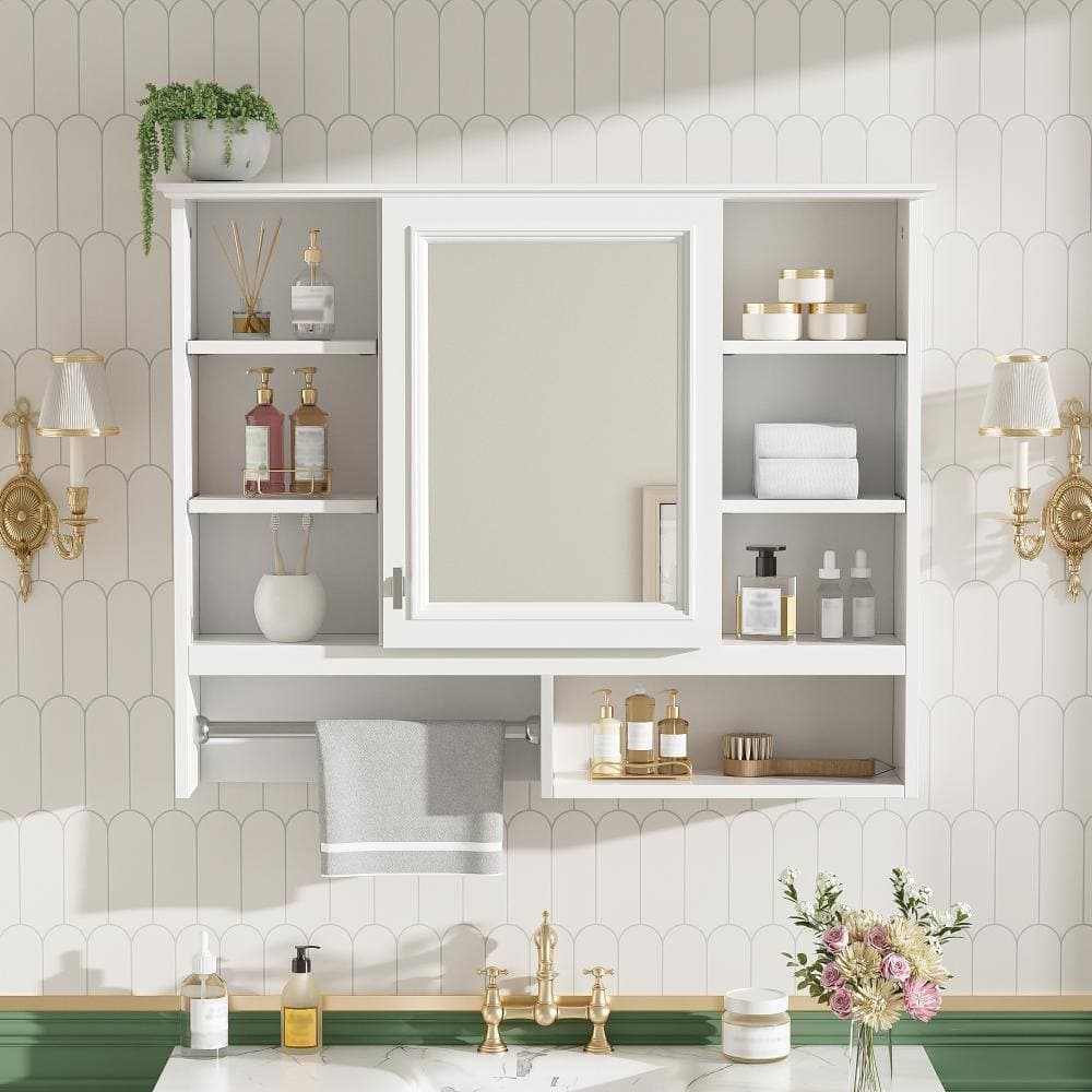 Flynama 35-Inch 2-In-1 Mirror Cabinet, Adjustable Shelves, Soft-Closing Hinges & Open Shelves For Bathroom Use (3)