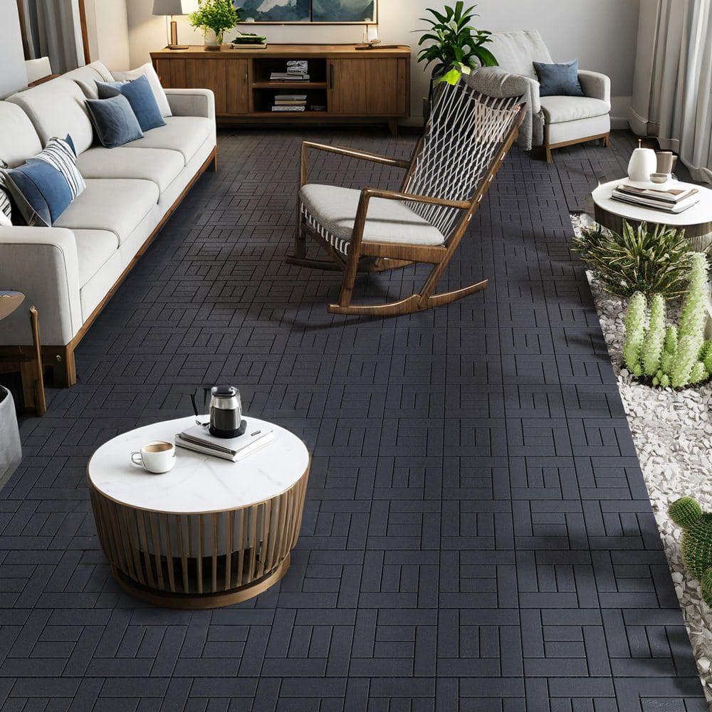 WRIGHTMASTER 1 ft. x 1 ft. Quick Deck PVC Plastic Interlocking Deck Tile in Dark Gray (44 sq. ft. Per Box) (3)