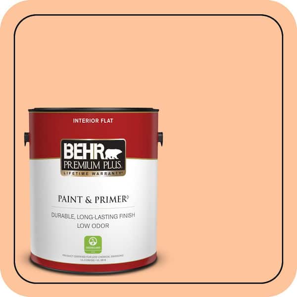 BEHR PREMIUM PLUS 1 gal. #260B-4 Orange Sherbet Semi-Gloss Enamel Low Odor Interior Paint & Primer (2)