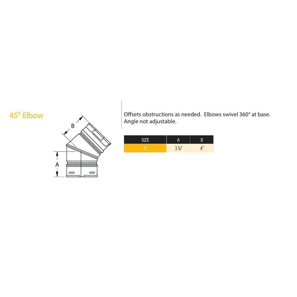 DuraVent PelletVent for Multi-Fuel 3in. Diameter 45° Elbow, Black (2)