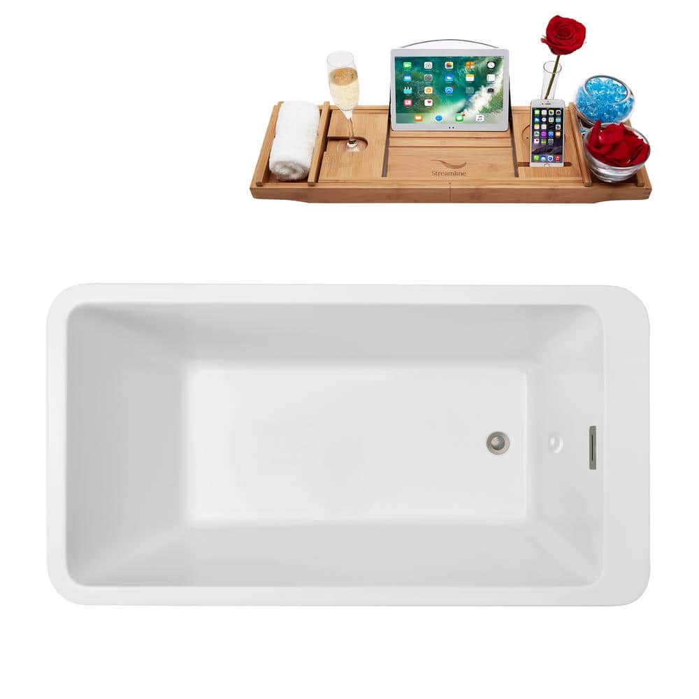 Streamline Acrylic Flatbottom Non-Whirlpool Bathtub Glossy White with Brushed Nickel Drain and Overflow Cover (4)