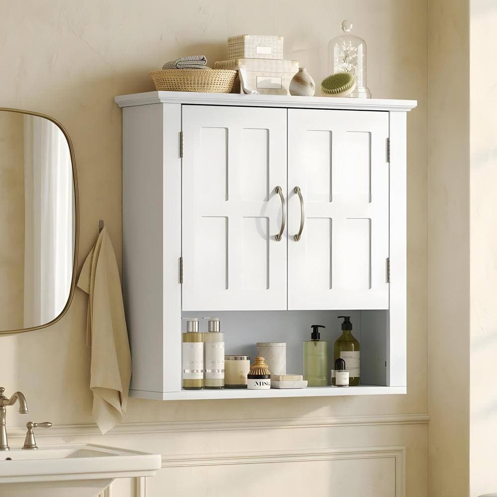 Zuvandra 23.62" W x 7.68" D x 22.63" H MDF Bathroom Wall Cabinet with Doors and Shelves in White (2)