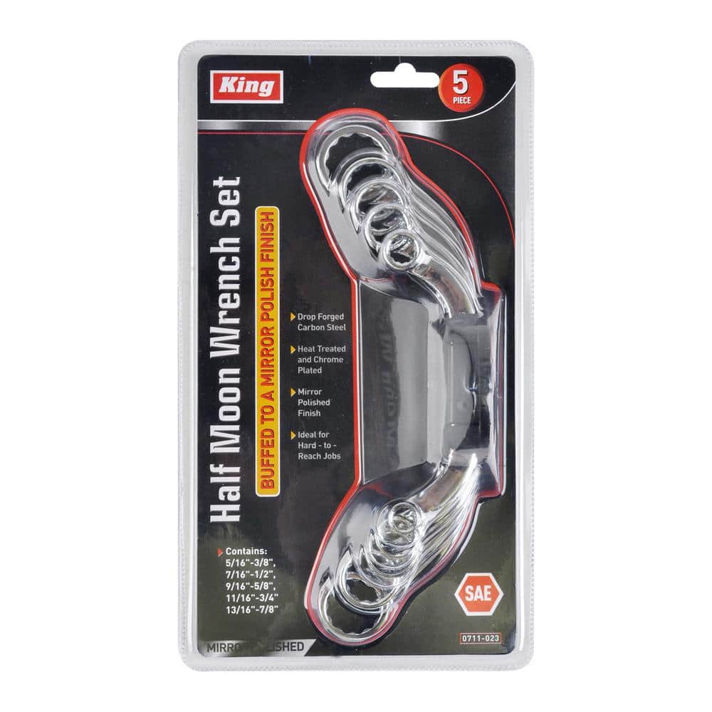 KING Half-Moon Box-End Wrench Set, 5/16 in. to 7/8 in. with Hanging Clip (3)