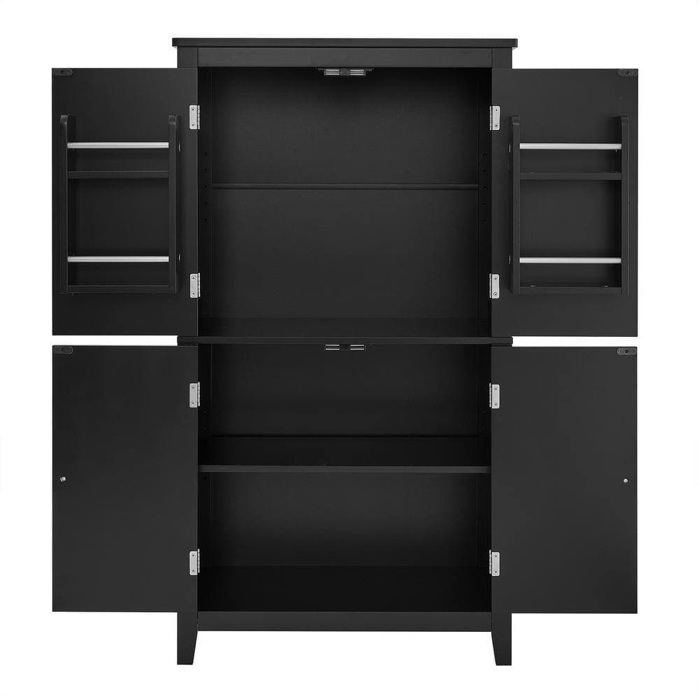 cadeninc 23.6 in. W x 11.8 in. D x 43.3 in. H Black Bathroom Storage Cabinet with 4 Doors, Adjustable Shelves for Bathroom/Office (3)