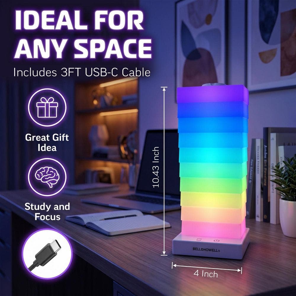 Bell + Howell RGB LED Tower Desk Lamp 10 in. White Novelty Touch Tower Indoor Table Lamp for Mood Lighting (4)