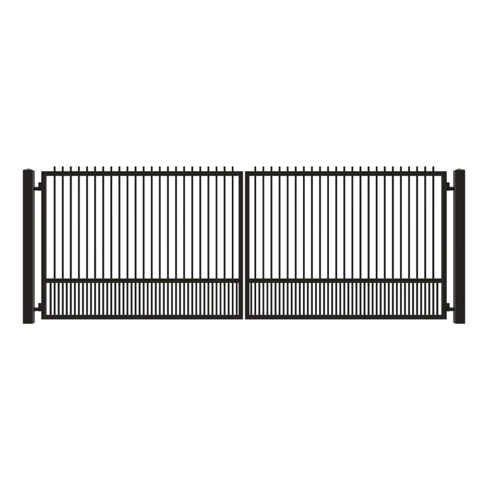 Unbranded Driveway Gate — Swing, Center, Finials, Puppy, Black — 208"W x 72"H (1)