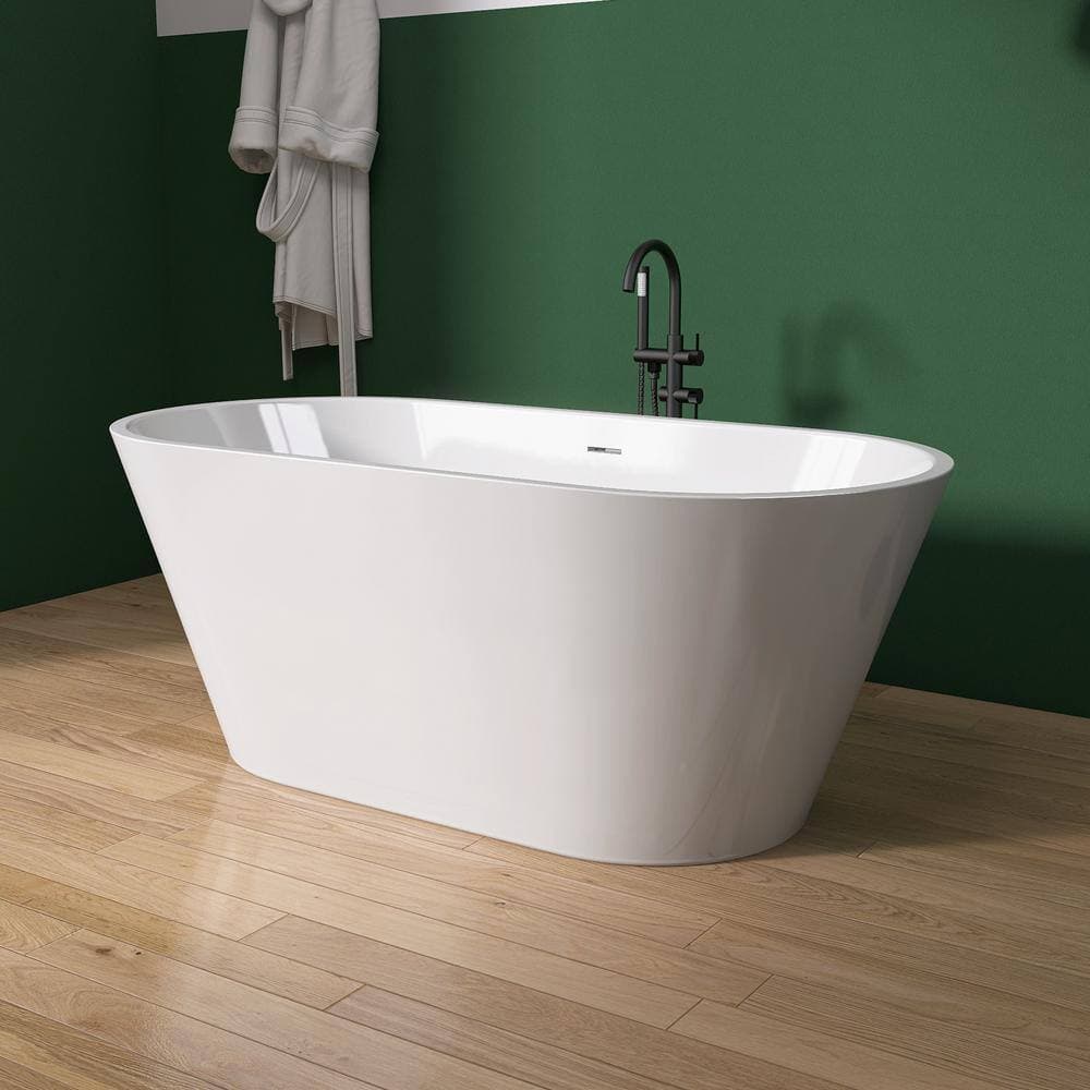 NTQ 63 in. x 29.5 in. Free Standing Soaking Tub Flatbottom Freestanding Alone Soaker Bathtub with Removable Drain in White (3)