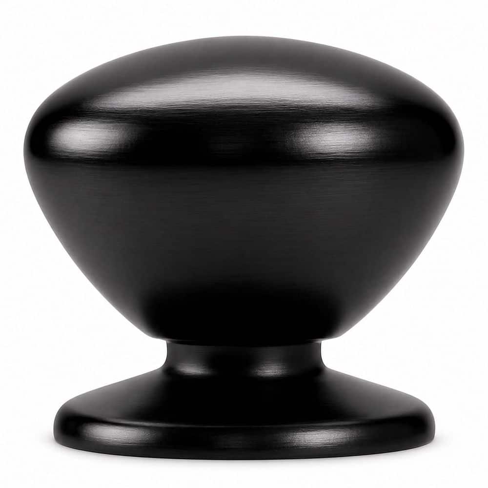 LAIFUCAM Round 1-3/5 in. Dia 2-Pack Matte Black Satin Wide Base Dummy Pull Knobs Contemporary Style Heavy Zinc Alloy