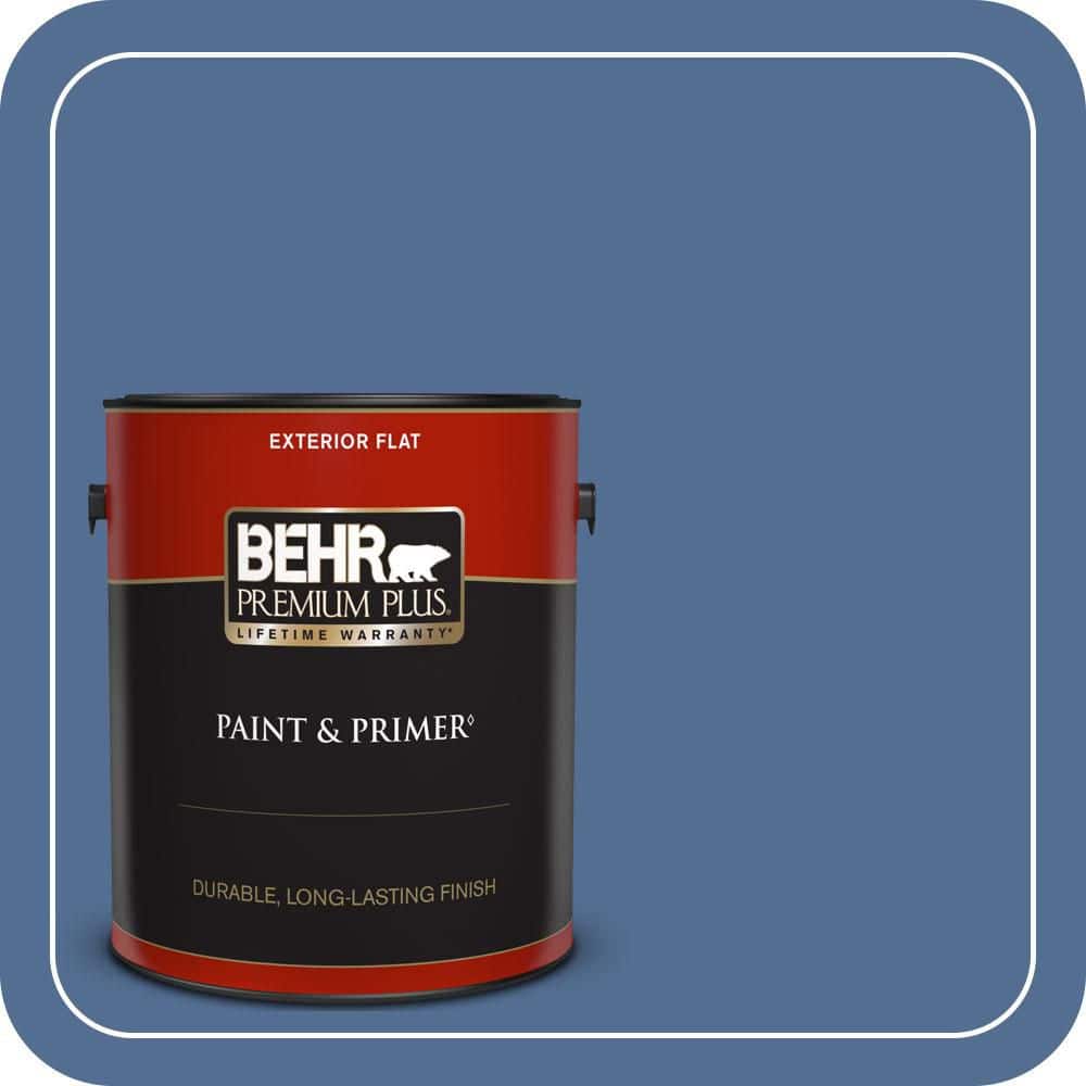 BEHR PREMIUM PLUS 1 gal. #M530-6 Charter Blue Flat Exterior Paint & Primer (1)