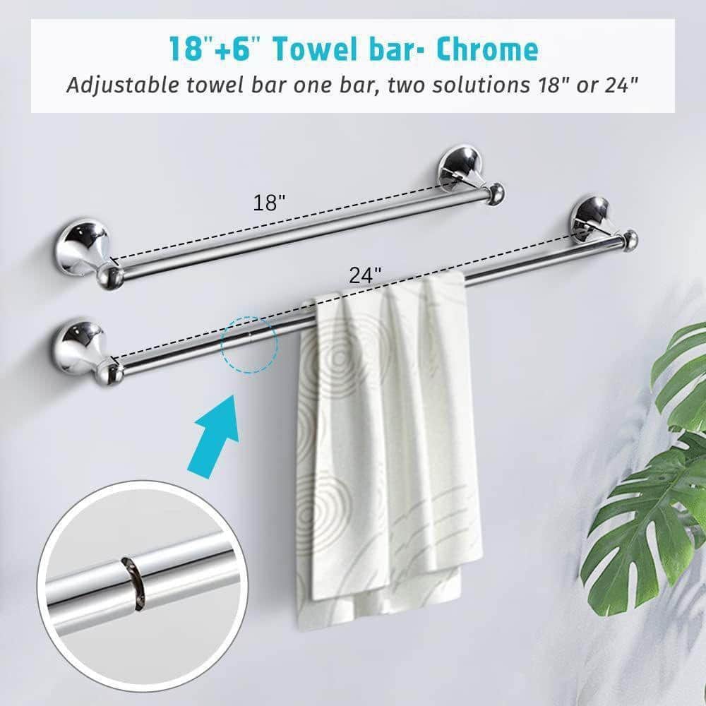 Dracelo 4-Piece Bath Hardware Set with Towel Ring Toilet Paper Holder Towel Hook and 18 or 24 in. Towel Bar (2)