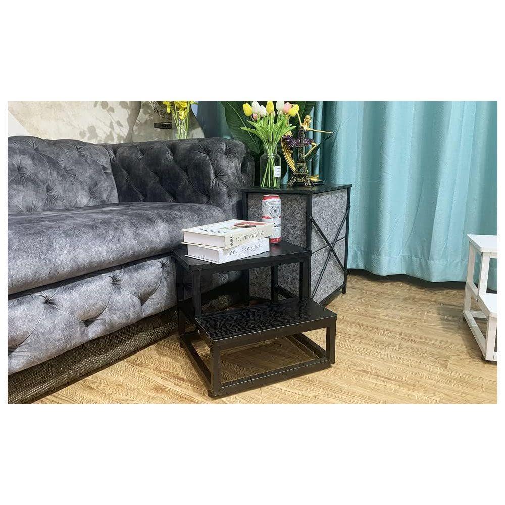 KIWDZFU 1 ft. Reach Multi-Purpose Heavy Duty Step Stool for Adults and Kids, Sturdy Metal and Wood Frame, Up to 500 lbs. Black (2)