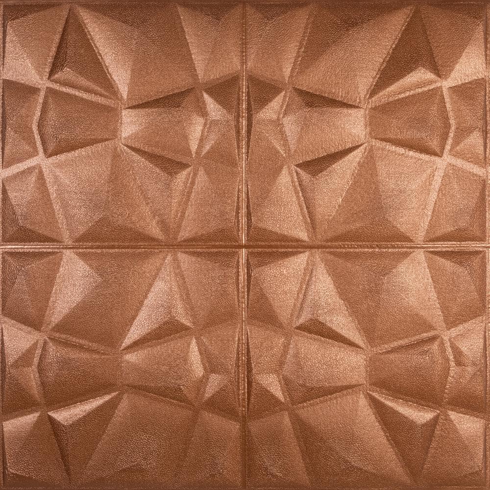 Dundee Deco Falkirk Jura II 1/3 in. 28 in. x 28 in. Peel and Stick Copper Bronze Diamond PE Foam Decorative Wall Paneling (1)