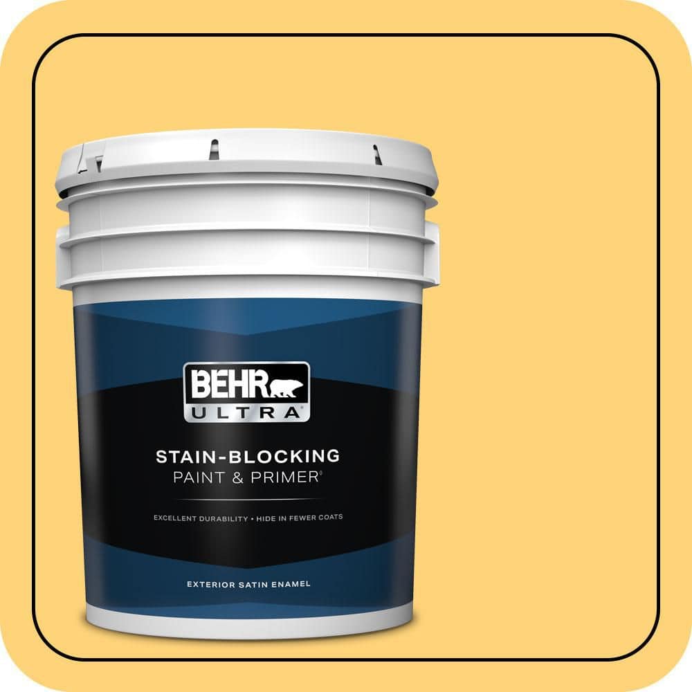 BEHR ULTRA 5 gal. #P260-5 Yellow Jubilee Satin Enamel Exterior Paint & Primer