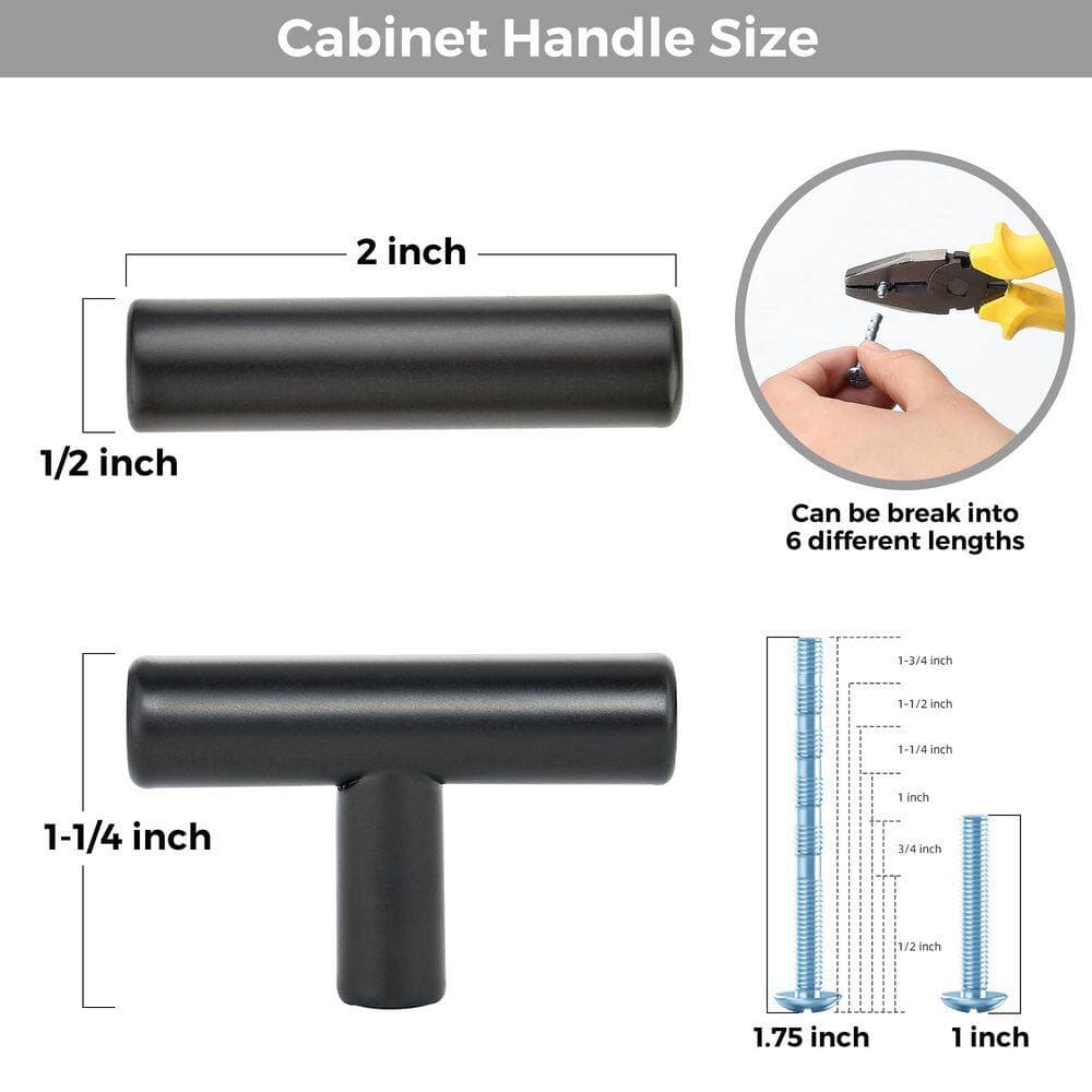 Numhew 30-Pack 2 in. Matte Black Kitchen Cabinet Knobs, Stainless Steel Single Hole T Bar Cabinet Pulls (2)
