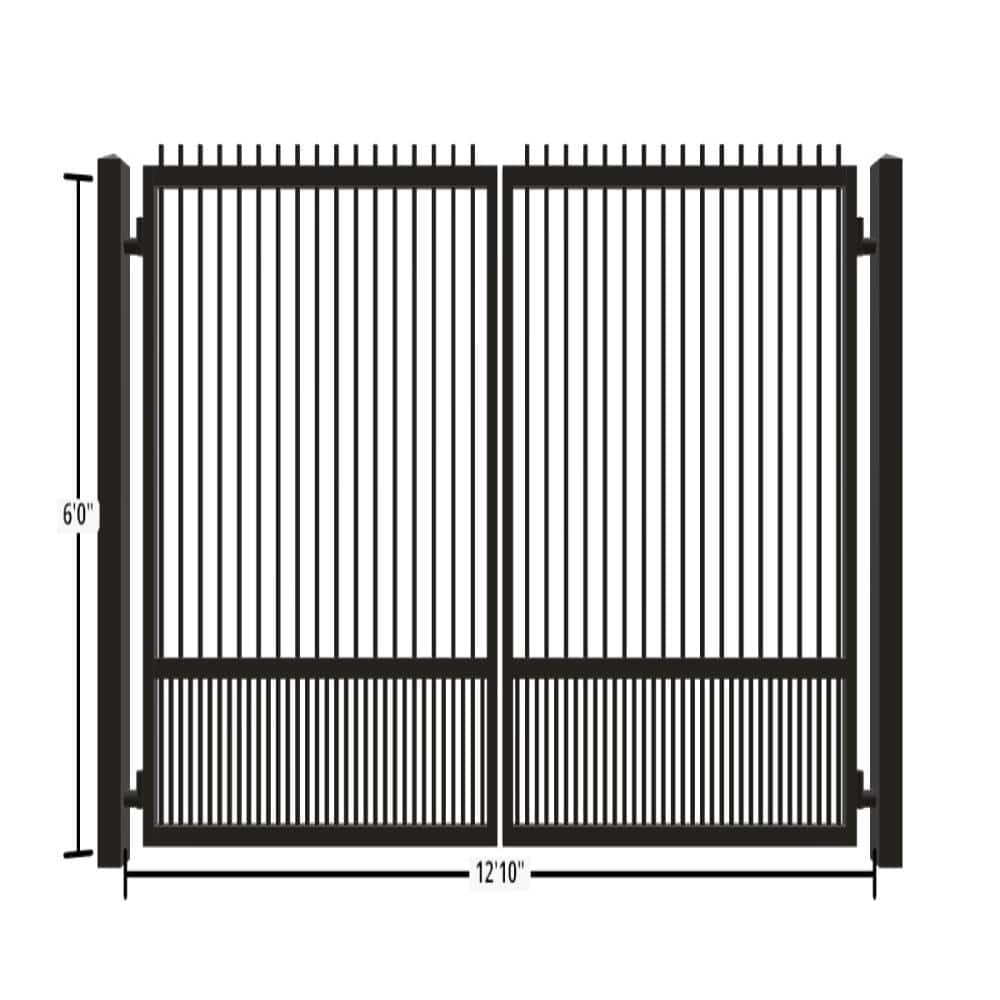 Unbranded Driveway Gate — Swing, Center, Finials, Puppy, Black — 154"W x 72"H