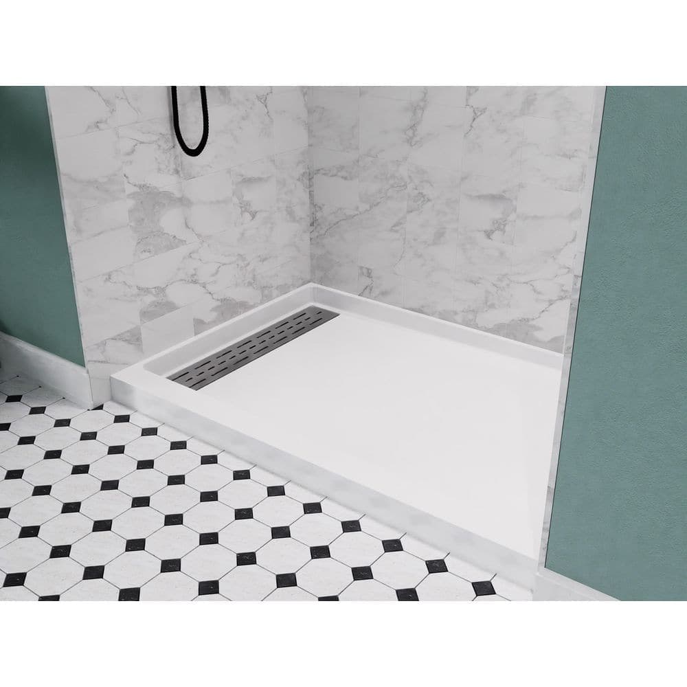 ANZZI Alexander 60 in. L 32 in. W Alcove Shower Pan Base with Drain Glossy Marine Acrylic (2)