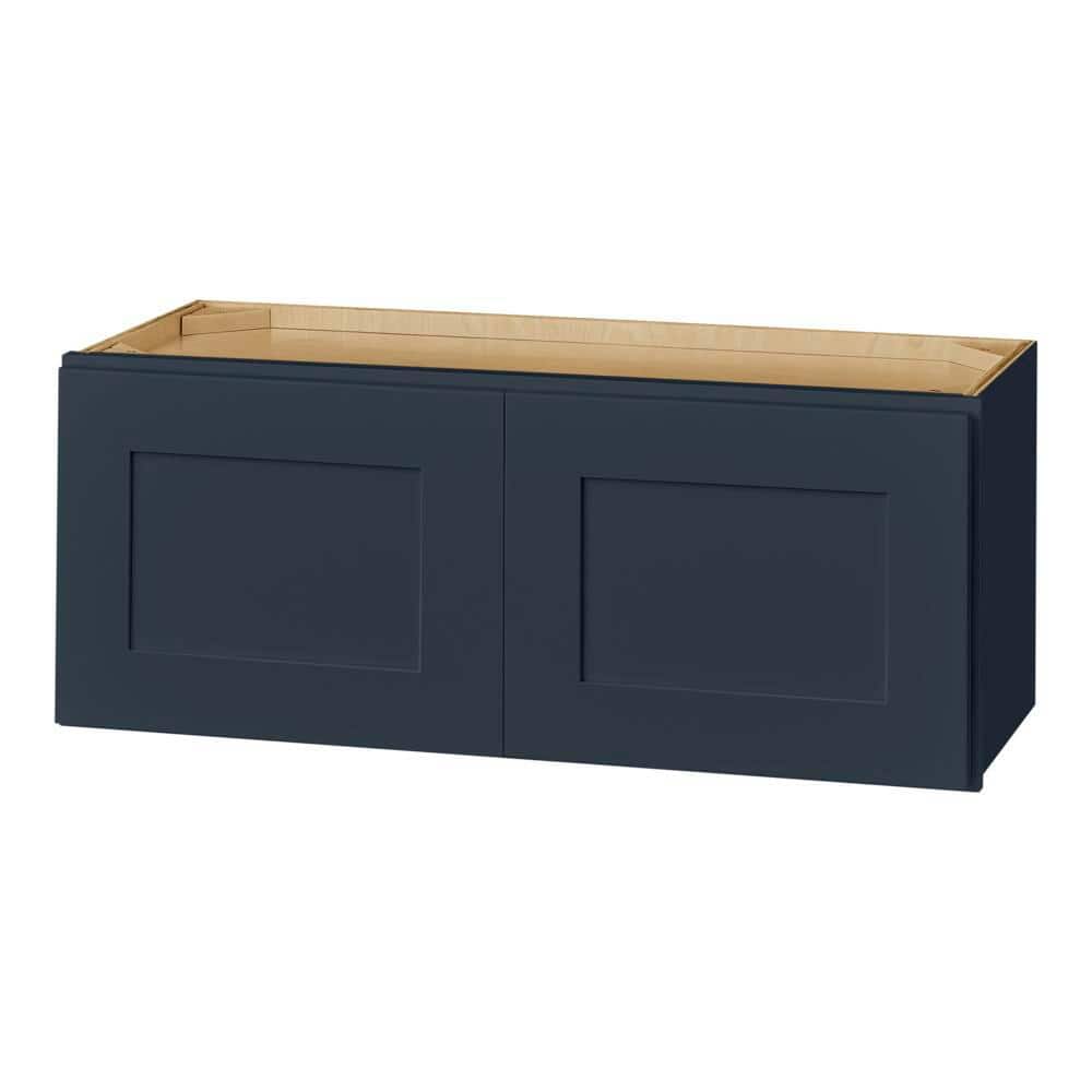 Hampton Bay Avondale 30 in. W x 12 in. D x 12 in. H Ready to Assemble Plywood Shaker Wall Bridge Kitchen Cabinet in Ink Blue