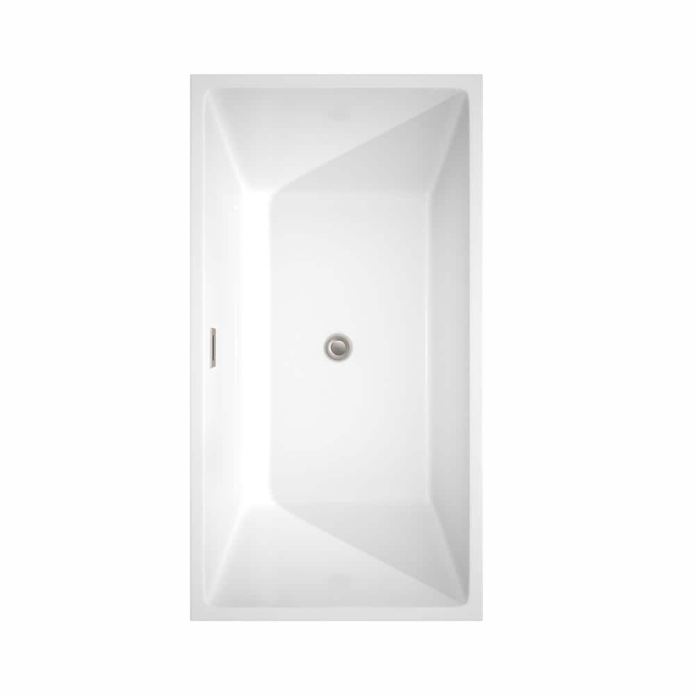Wyndham Collection Sara 59 in. Acrylic Flatbottom Non-Whirlpool Bathtub in White with Brushed Nickel Trim and Faucet (3)