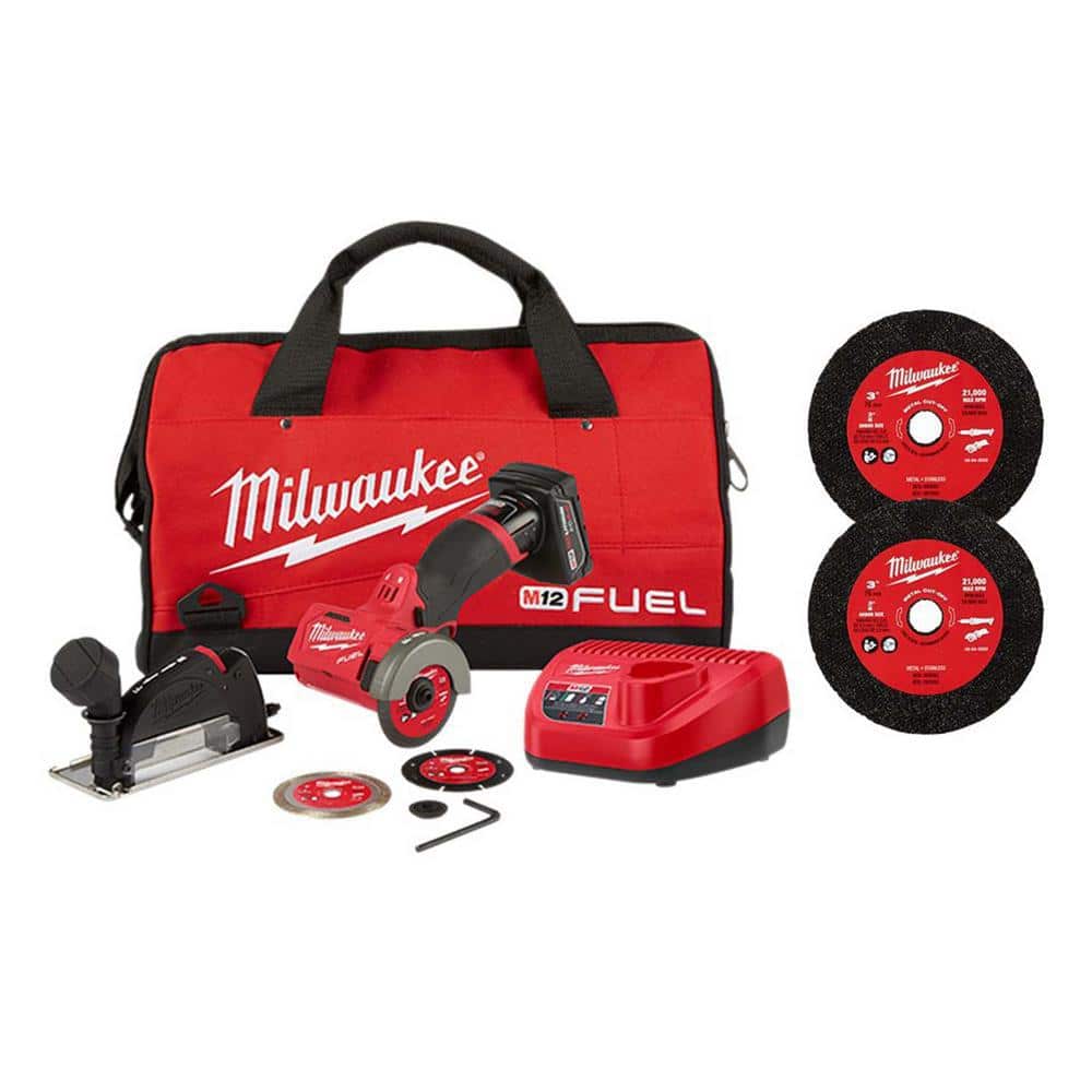 Milwaukee M12 FUEL 12V 3 in. Lithium-Ion Brushless Cordless Cut Off Saw Kit with 3 in. Metal Cut Off Wheels (6-Pack) (1)