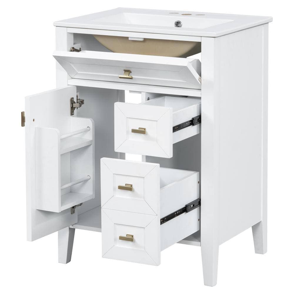 Unbranded White 24in Bathroom Vanity with Sink 3 Drawers & Cabinet with 2-Tier Door Storage Rack for Small to Medium Bathrooms (3)