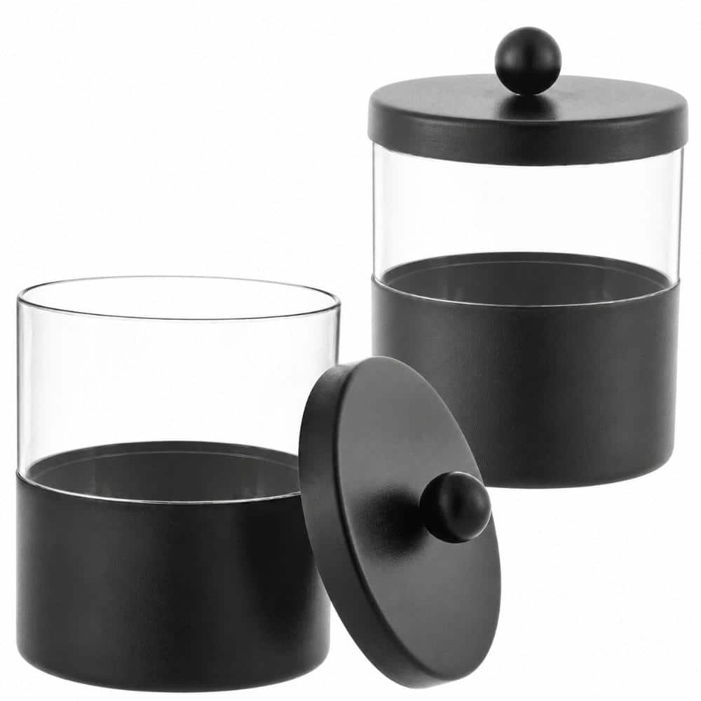 Unbranded Black Apothecary Jars Qtip Holder 2Pack Stainless Steel with Matte Black for Qtips Cotton Balls Swabs (1)