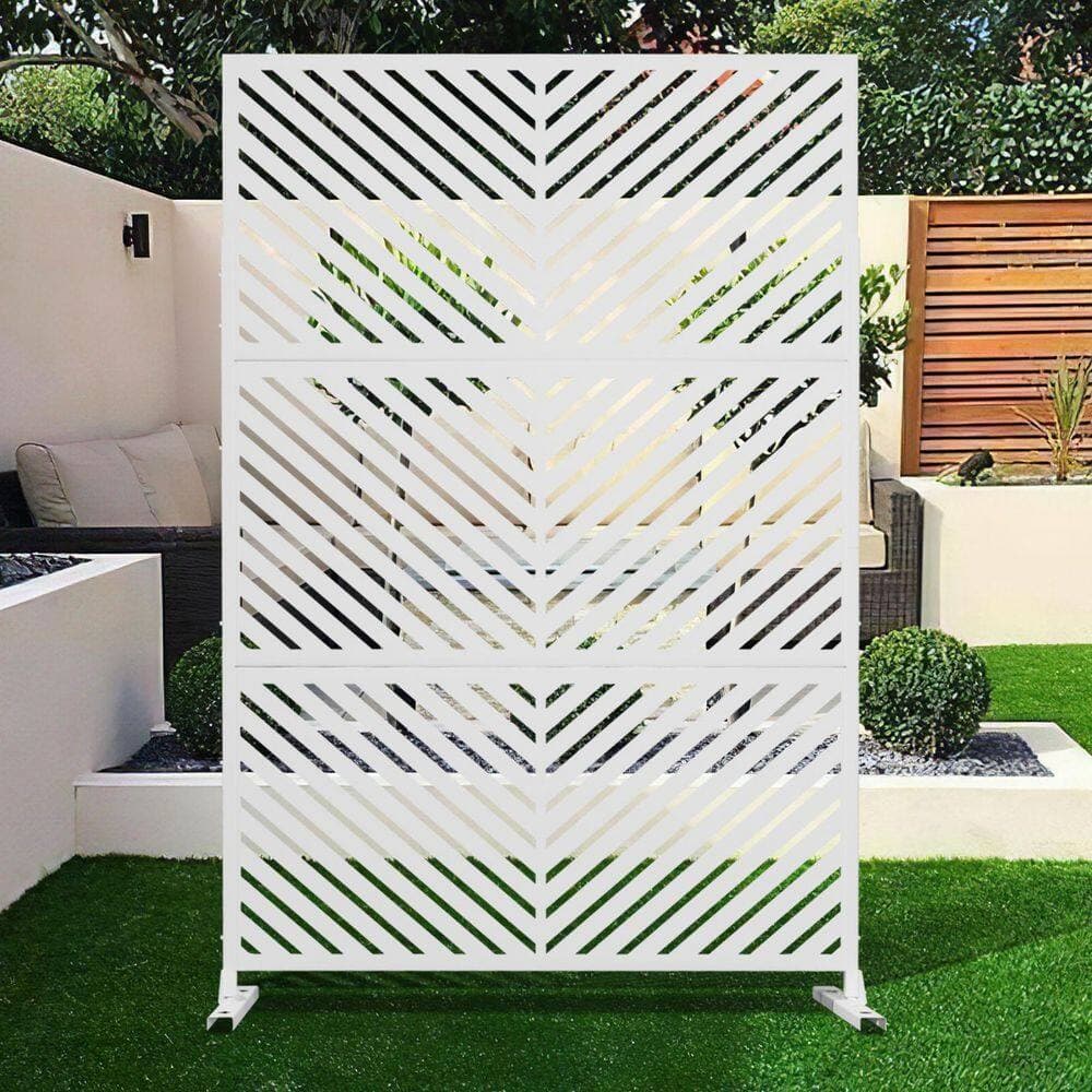 MAYEERTY 1-Piece 72 in. x 47 in. Outdoor White Metal Privacy Panel Screen for Patio, Parallel Line Pattern (2)