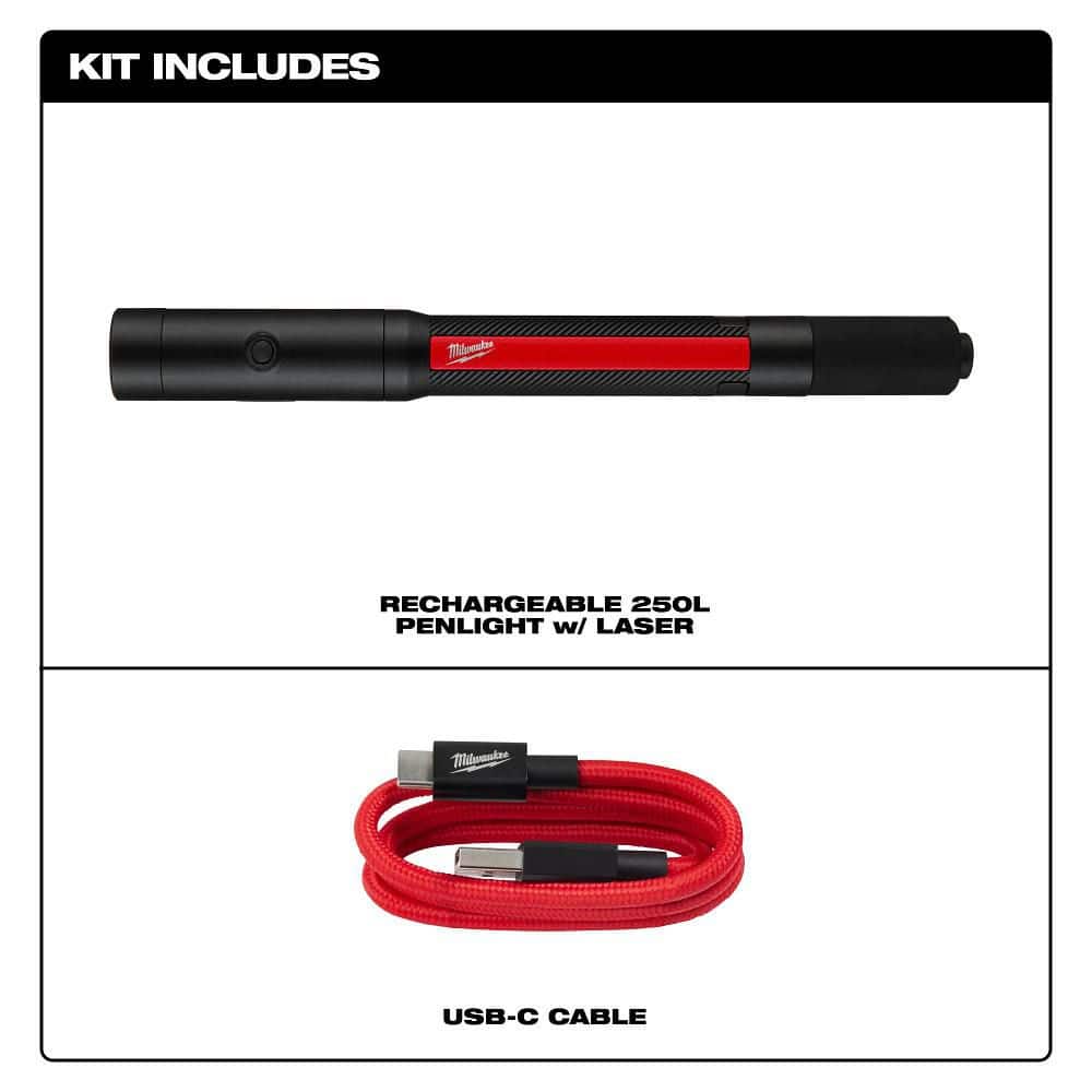 Milwaukee 250 Lumens Internal Rechargeable Penlight with Laser (3)
