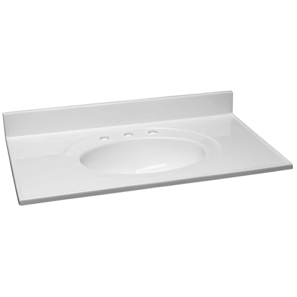 Design House 37 in. W Cultured Marble Vanity Top in Solid White with 8 in. Faucet Spread with Solid White Basin