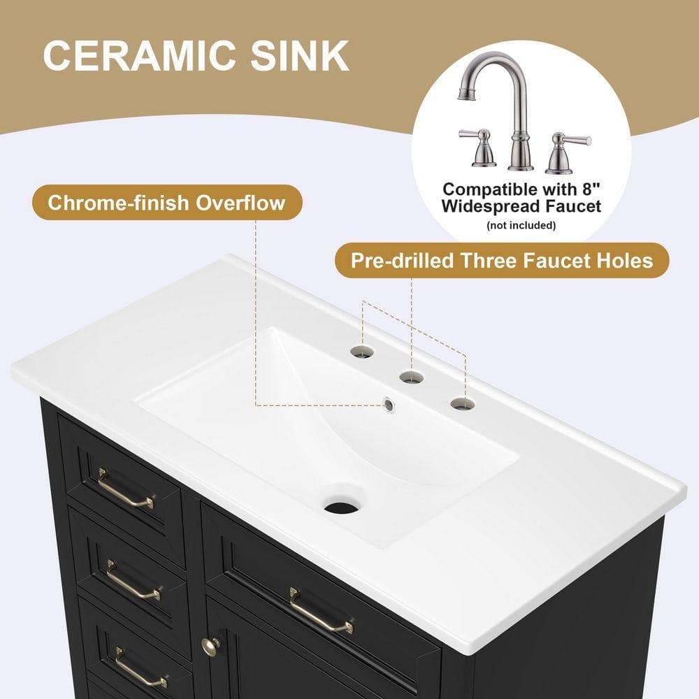 COWLOWN 36 in. W x 18.3 in. D x 34 in. H Bathroom Black Linen Cabinet (3)