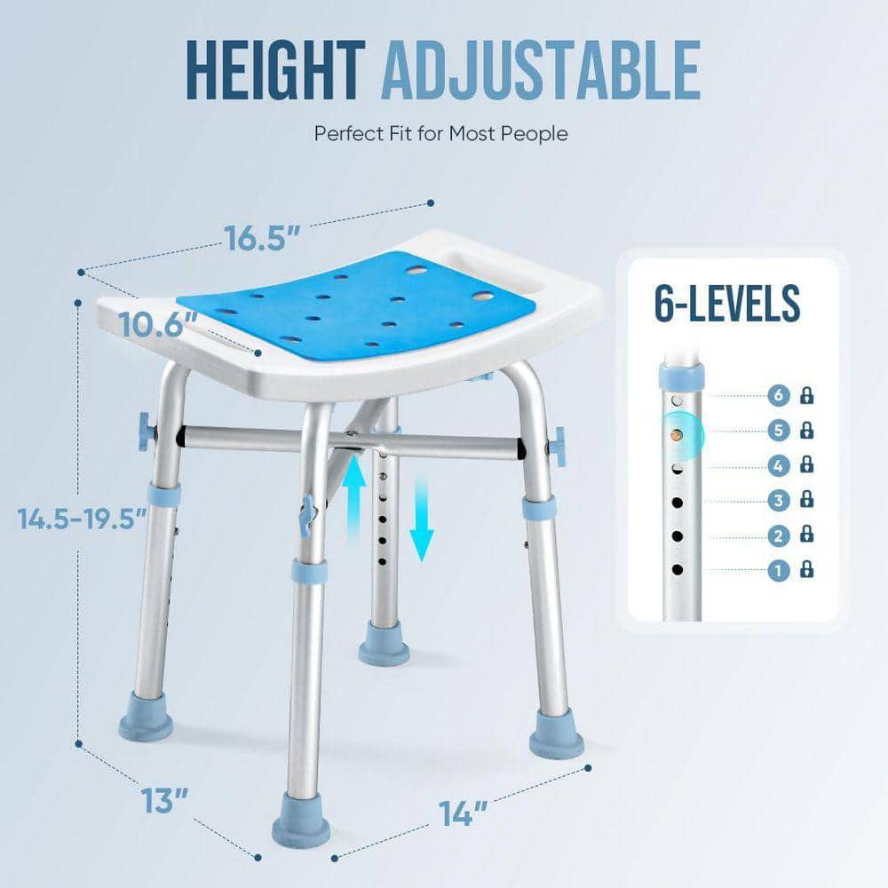 JFVKAF 16.5 in. W 6 Adjustable Height Anti-Slip Heavy Duty Aluminum Shower Stool in Blue for Inside Shower, 500 lb. Capacity (3)