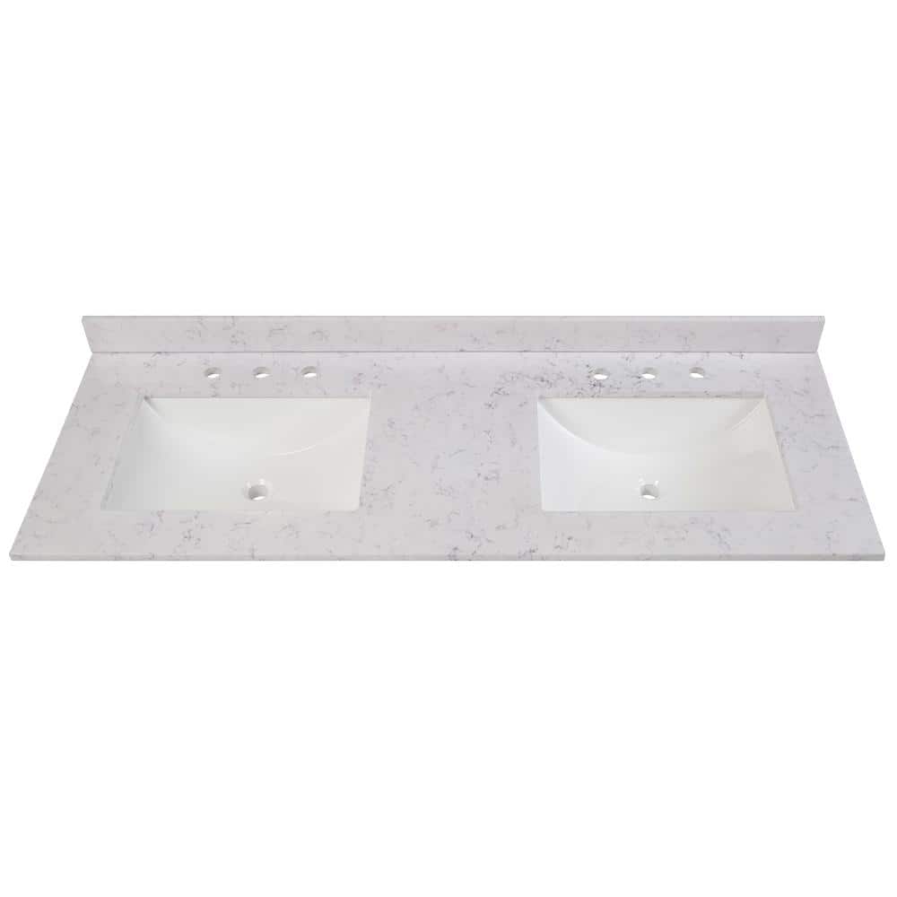 Home Decorators Collection 61 in. W 22 in. D Engineered Stone Composite White Rectangular Double Sink Vanity Top (2)