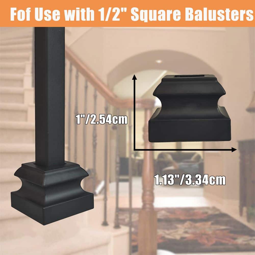 Unbranded 24 Pack 1 in Iron Baluster Shoes Matte Black Aluminum Stair Flat Shoes with Screws for 1/2 Inch Square Step Balusters (3)