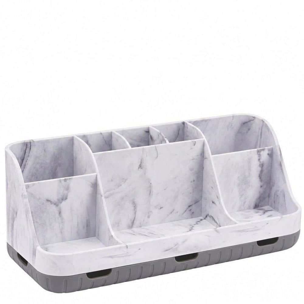 KHKFY Marble Grey Bathroom Countertop Organizer with 7 Slots and Detachable Base for Electric Toothbrush Set (1)