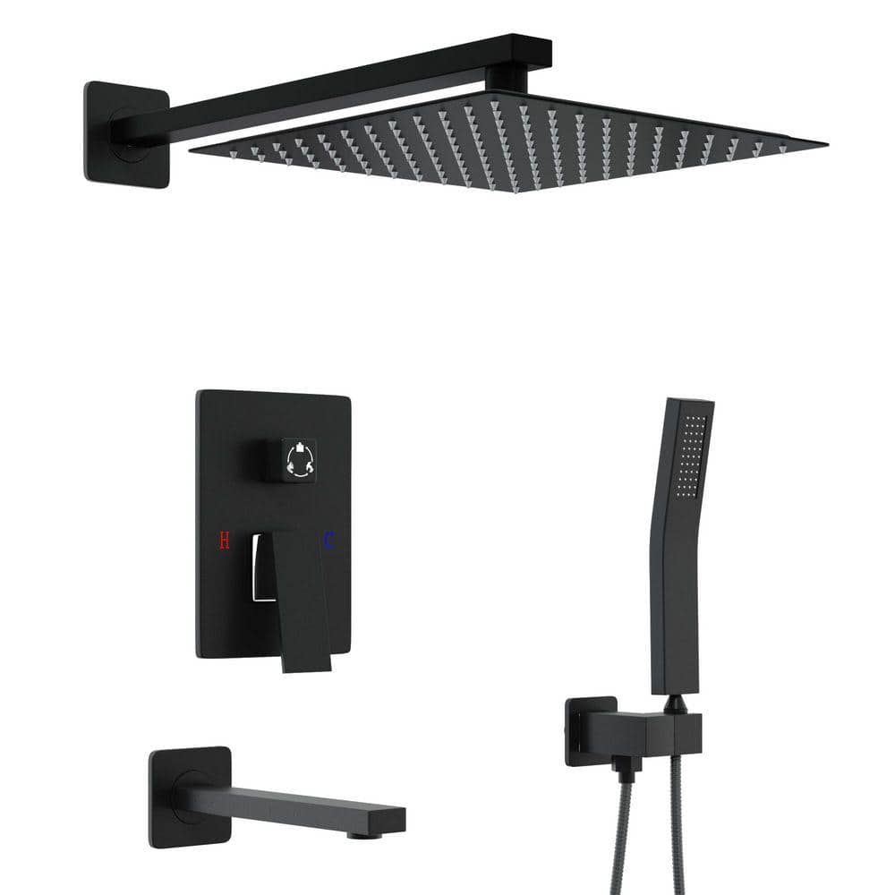 WIAWG Double Handles 3-Spray Shower Faucet 2.5 GPM with Adjustable Flow, Corrosion Resistant, with Valve in Black (1)