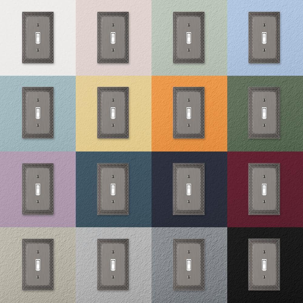 AMERELLE Amelia 2 Gang 1-Toggle and 1-Rocker Metal Wall Plate - Antique Nickel (3)