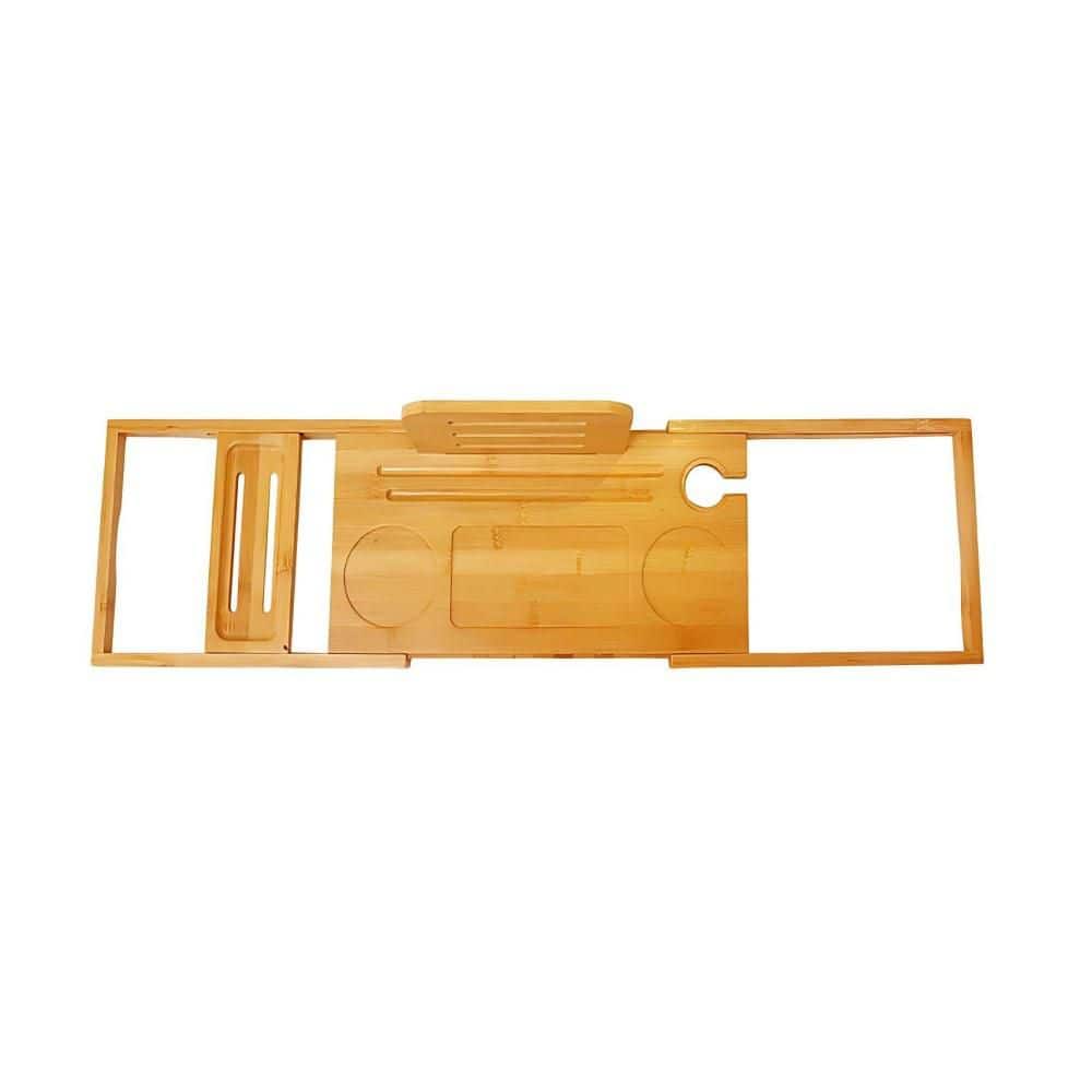 Wudkey Bamboo Bathtub Tray Caddy, Expandable Bath Tub Tray Table, Brown Storage Organizer, Sturdy Water Resistant Shelf