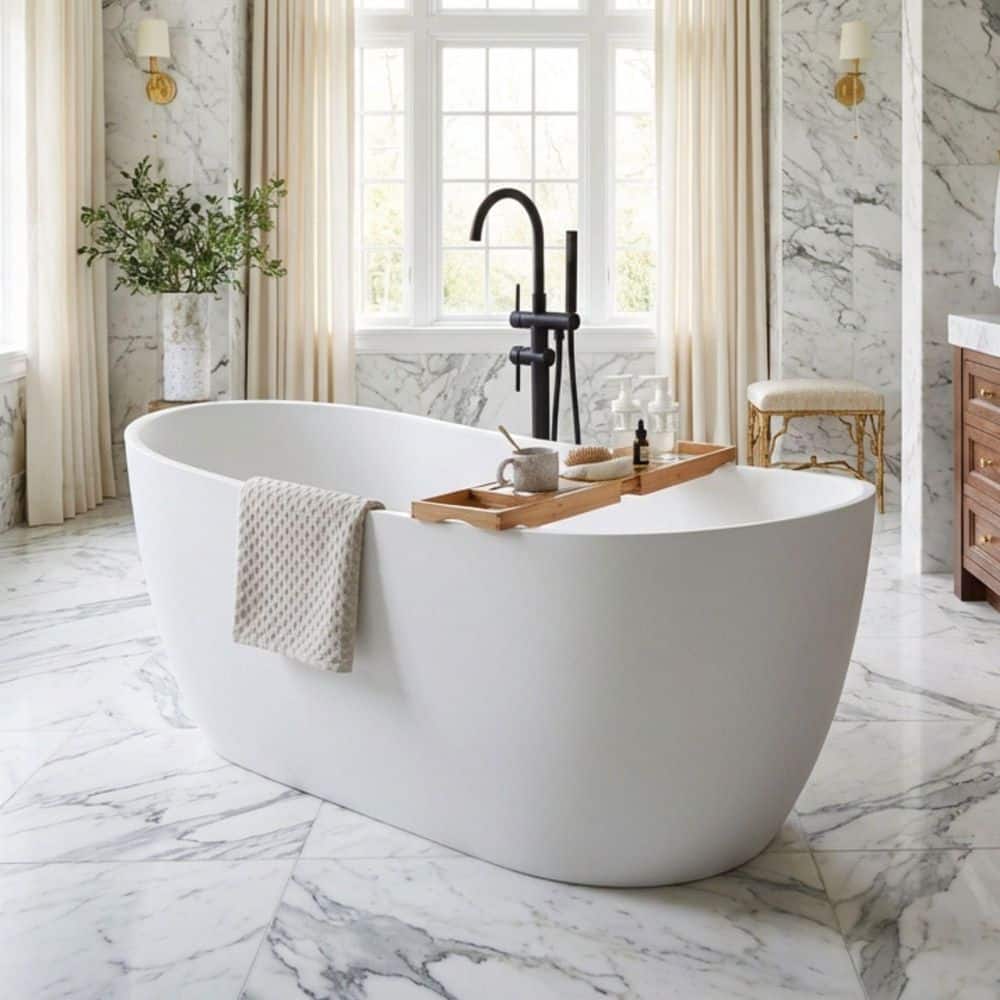 AVAXA 67 in. x 31 in. Freestanding Solid Surface Soaking Bathtub in Matte White (2)