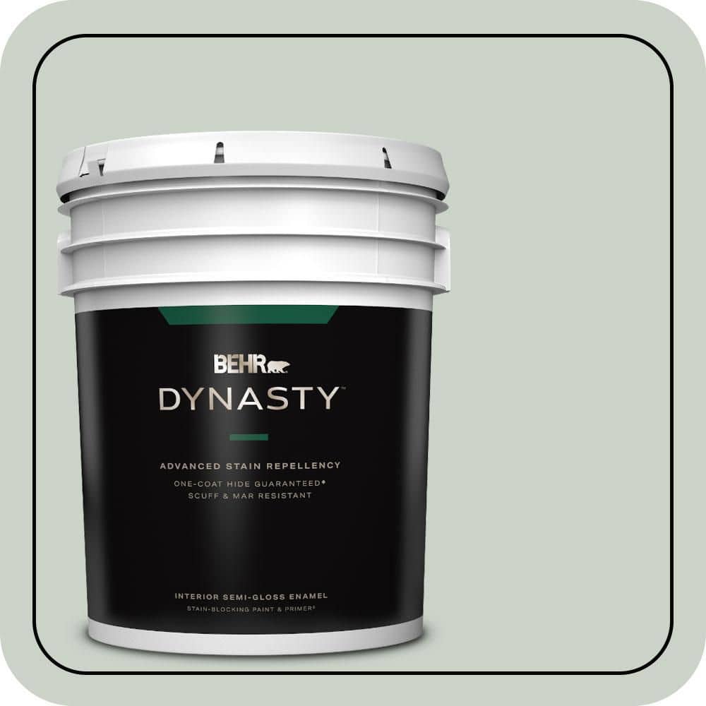 BEHR DYNASTY 5 gal. #MQ3-48 Shy Green One-Coat Hide Semi-Gloss Enamel Interior Stain-Blocking Paint & Primer