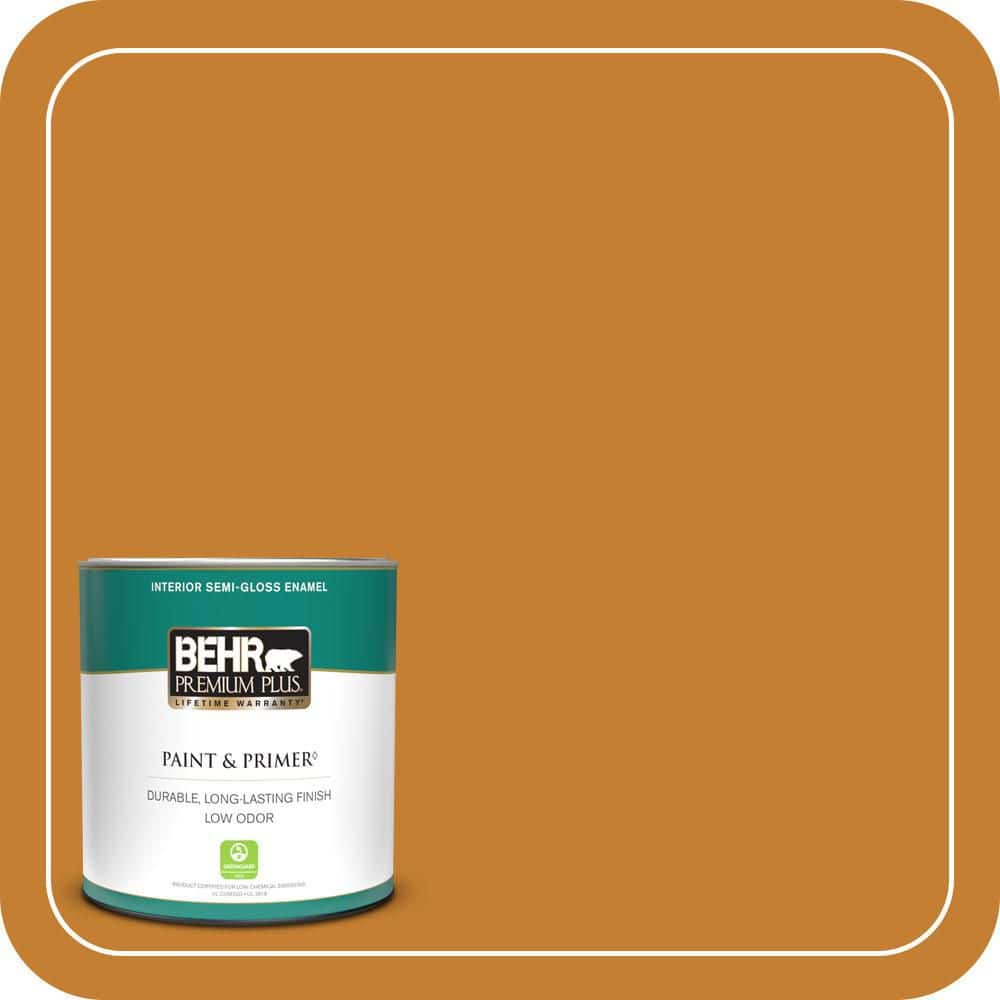 BEHR PREMIUM PLUS 1 qt. #S-H-290 Exotic Honey Semi-Gloss Enamel Low Odor Interior Paint & Primer